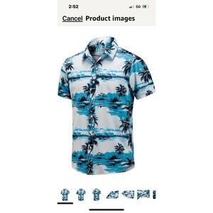 GRTXIN Men’s Blue Short Sleeve Hawaiian Shirt Size XXL Palms, Flowers, Pineapple